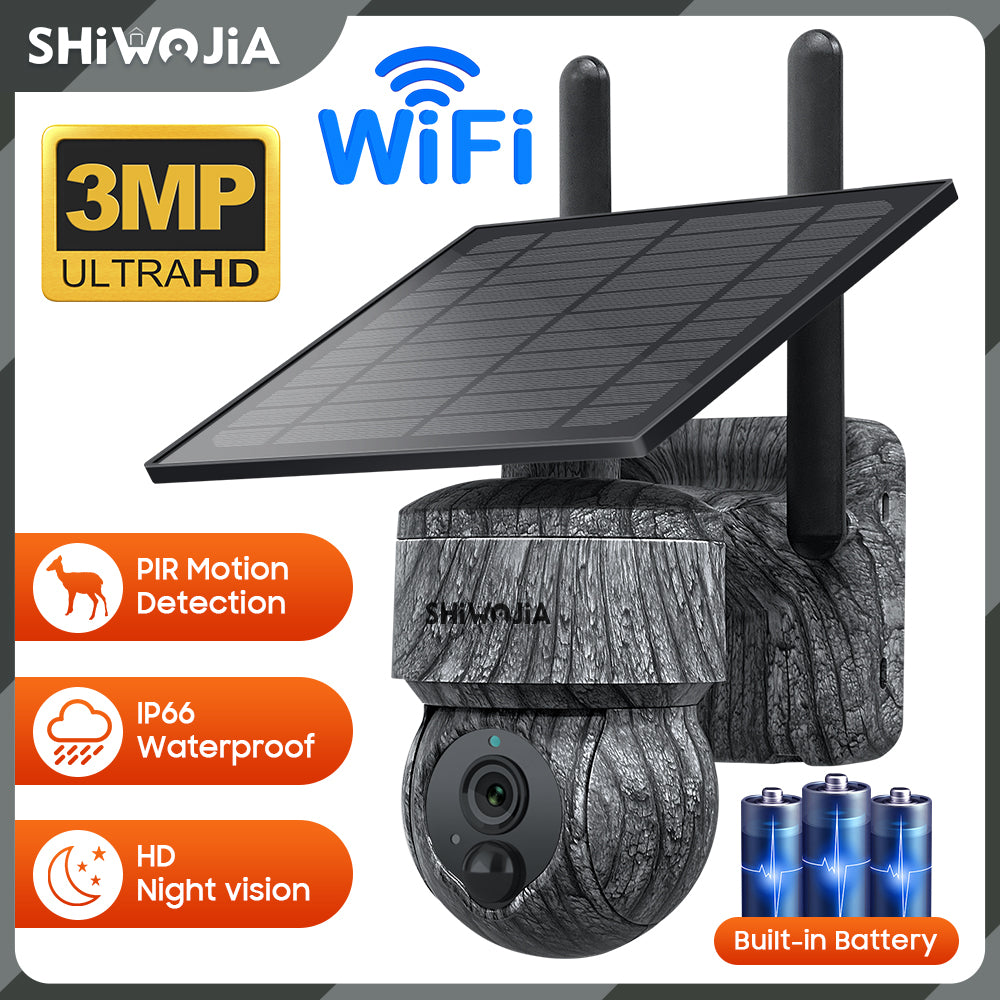 SHIWOJIA 517C Solar Cellular Trail Camera,4G SIM /WIFI Hunting Camera,360° PTZ,Live 3PM Video,IR Infrared,Game Cameras with Motion Activated Waterproof.Built-in Battery