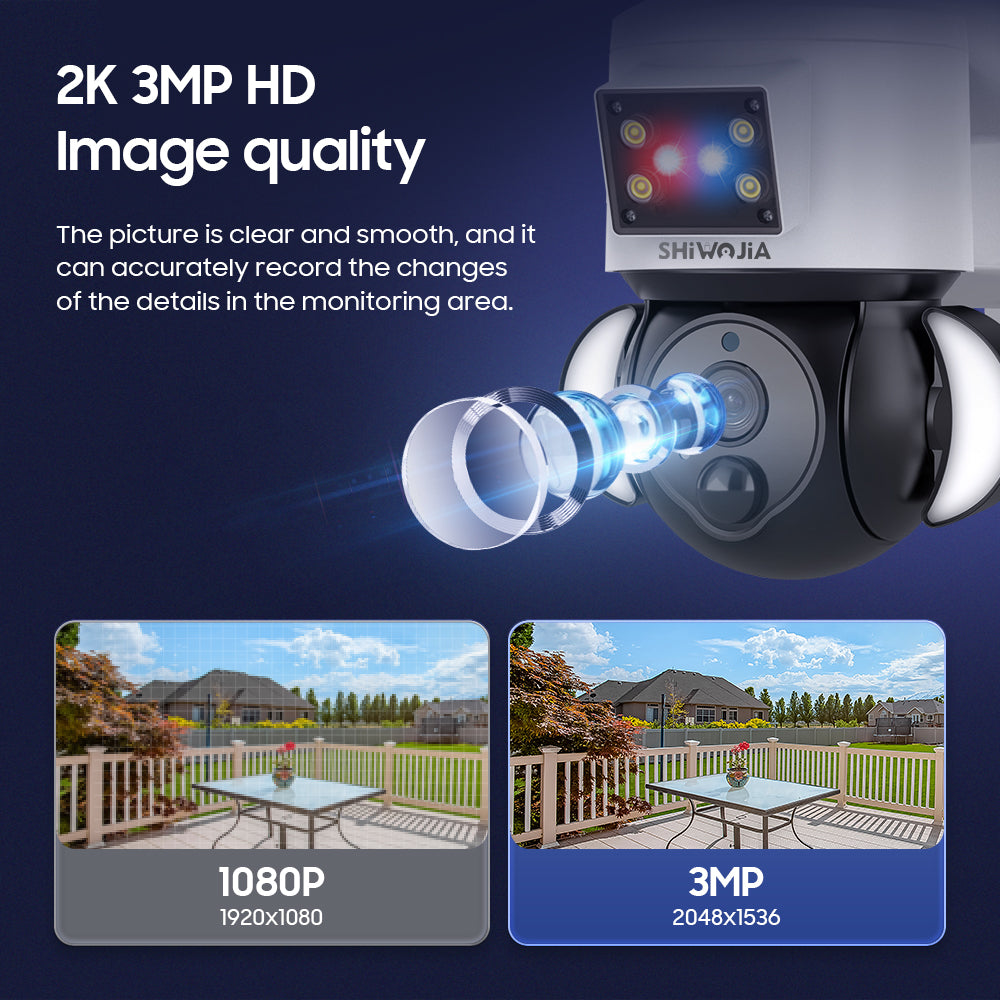 SHIWOJIA 3MP Solar Camera 4G SIM / WIFI Security Outdoor Recording Humanoid Tracking 20W Solar Battery Red Blue Alarm Floodlight PTZ Camera