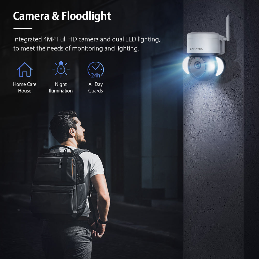 SHIWOJIA Tuya Camera IP Surveillance Camera Outdoor 4MP Floodlight Voice IR Night Vision Security Protection Camera