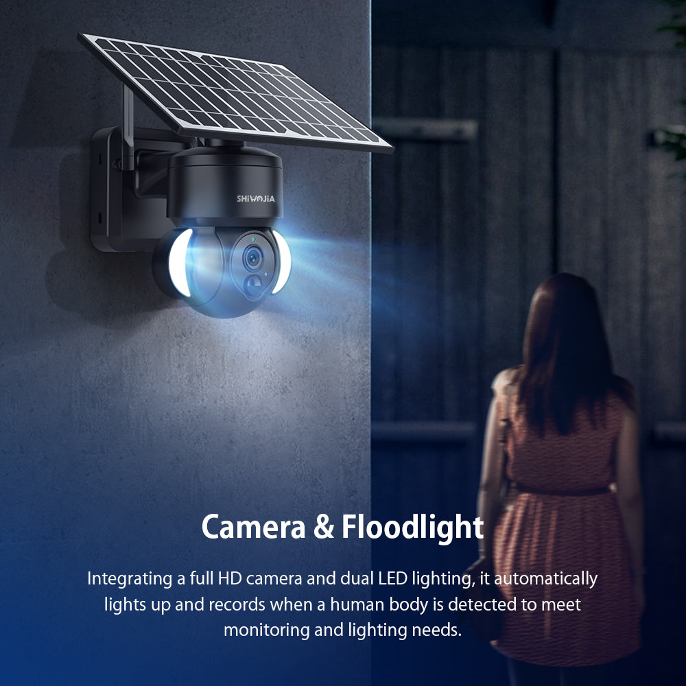 SHIWOJIA 3MP Solar Camera 4G SIM / WIFI Security Outdoor Recording Humanoid Tracking Floodlight Solar Battery PTZ Camera