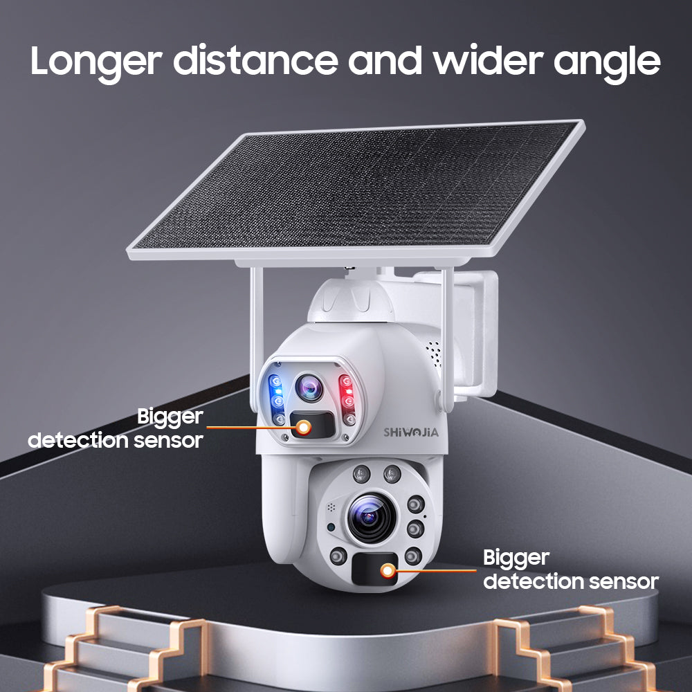 SHIWOJIA 10W Solar Panel Camera 4G SIM / WIFI 6MP 20X ZOOM Solar 20000mAh Battery Cameras 360° Outdoor Dual Lens Recording Humanoid Cam