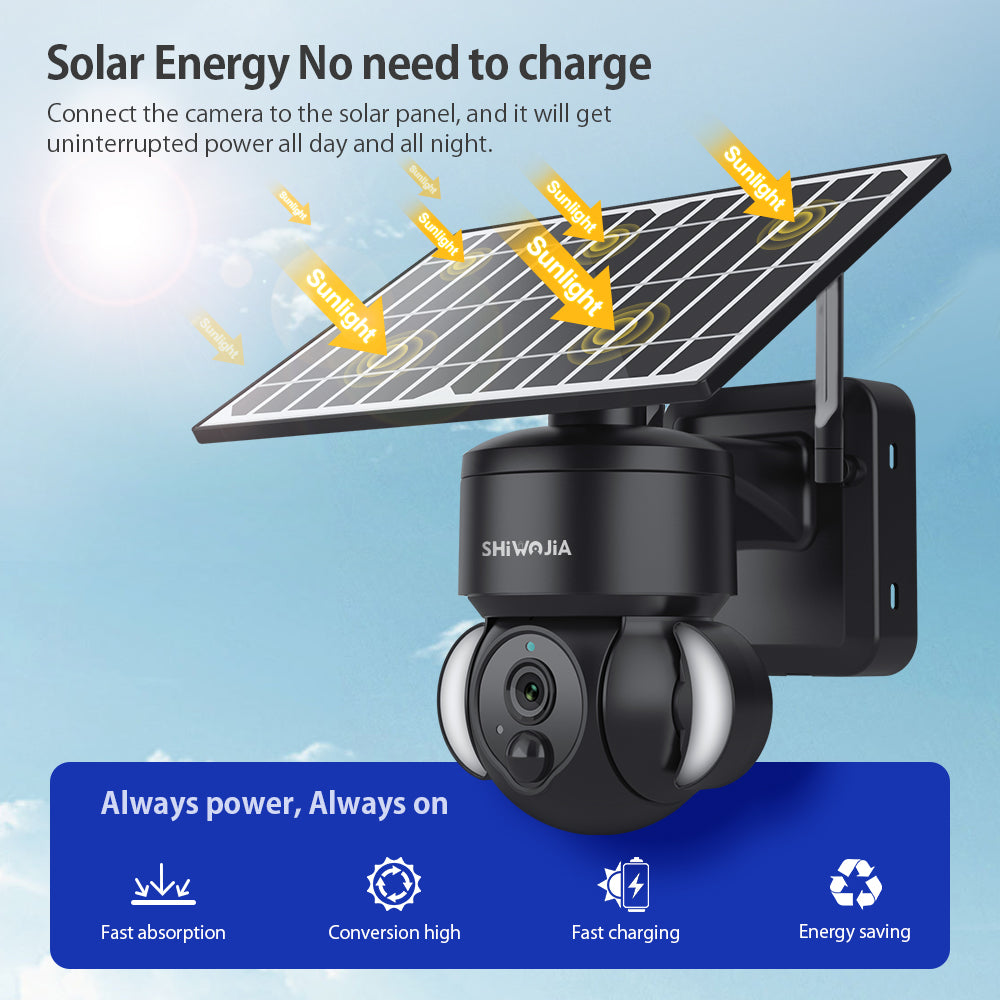 SHIWOJIA 3MP Solar Camera 4G SIM / WIFI Security Outdoor Recording Humanoid Tracking Floodlight Solar Battery PTZ Camera