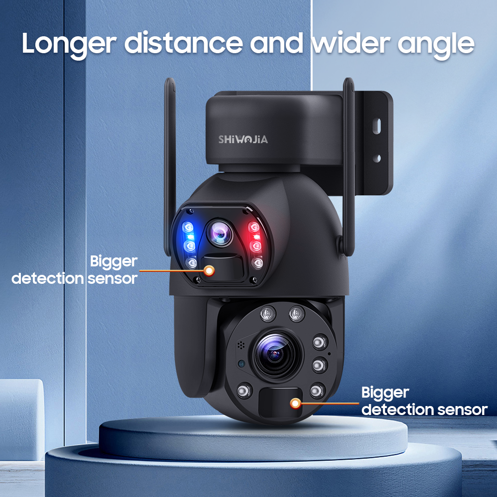 SHIWOJIA 6MP 30W Solar Battery 20x zoom Red Blue Alarm Floodlight PTZ Camera Night Vision 3 PCS Solar Board Built in 28000mAh Batteries