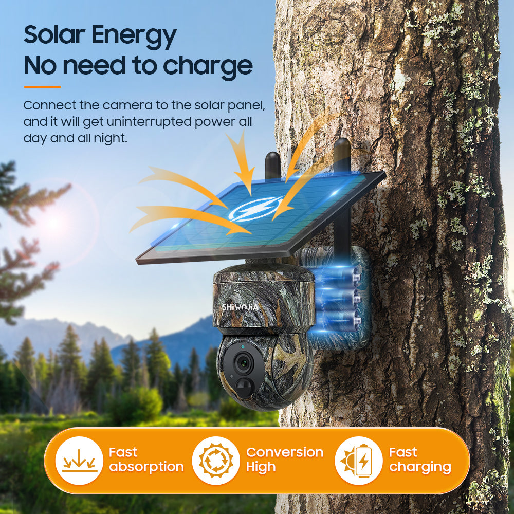SHIWOJIA 3MP Camouflage Color Solar Battery PTZ Camera Outdoor Wifi Surveillance Effective Distance 15M Built In 7800mAh Battery