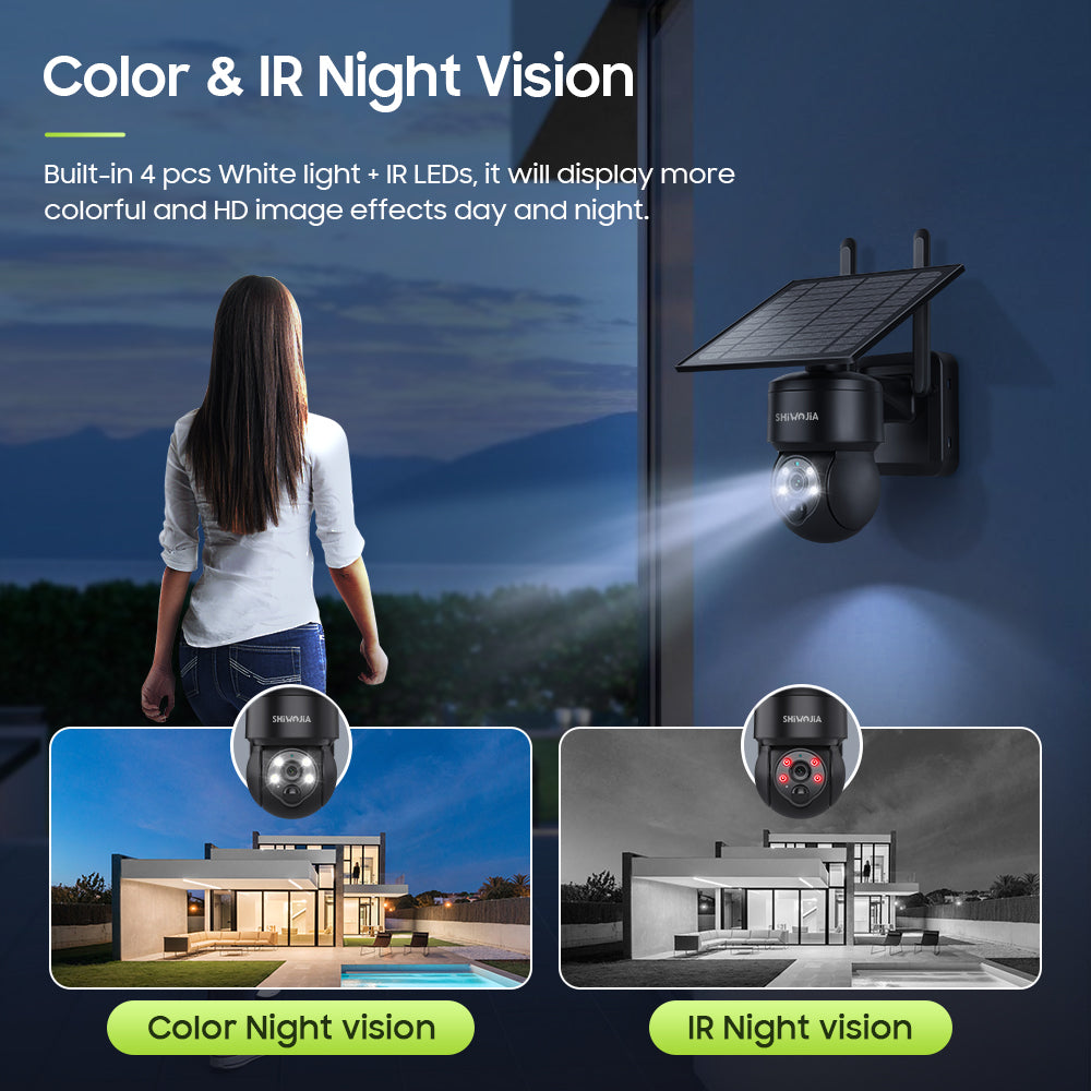 SHIWOJIA 4G SIM / WIFI Solar Security Cameras WIFI Wireless Outdoor 3MP View Animal Monitoring MiNi Solar Battery PTZ Camera Built-in Battery