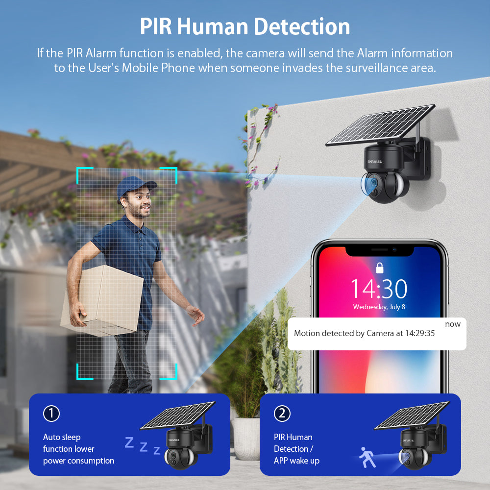 SHIWOJIA 3MP Solar Camera 4G SIM / WIFI Security Outdoor Recording Humanoid Tracking Floodlight Solar Battery PTZ Camera