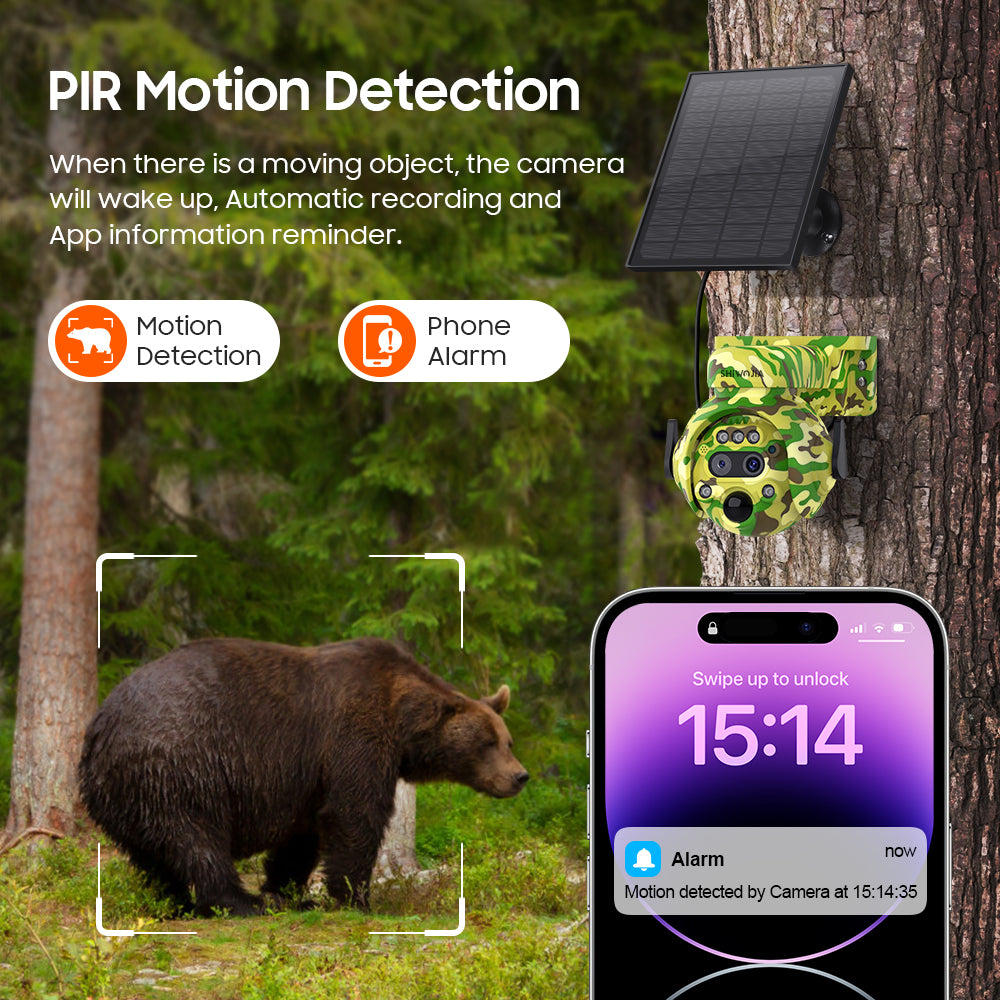 SHIWOJIA 6MP Solar Camera 4G SIM / WIFI Security Outdoor Camouflage Color 12X Zoom Solar Battery PTZ Camera