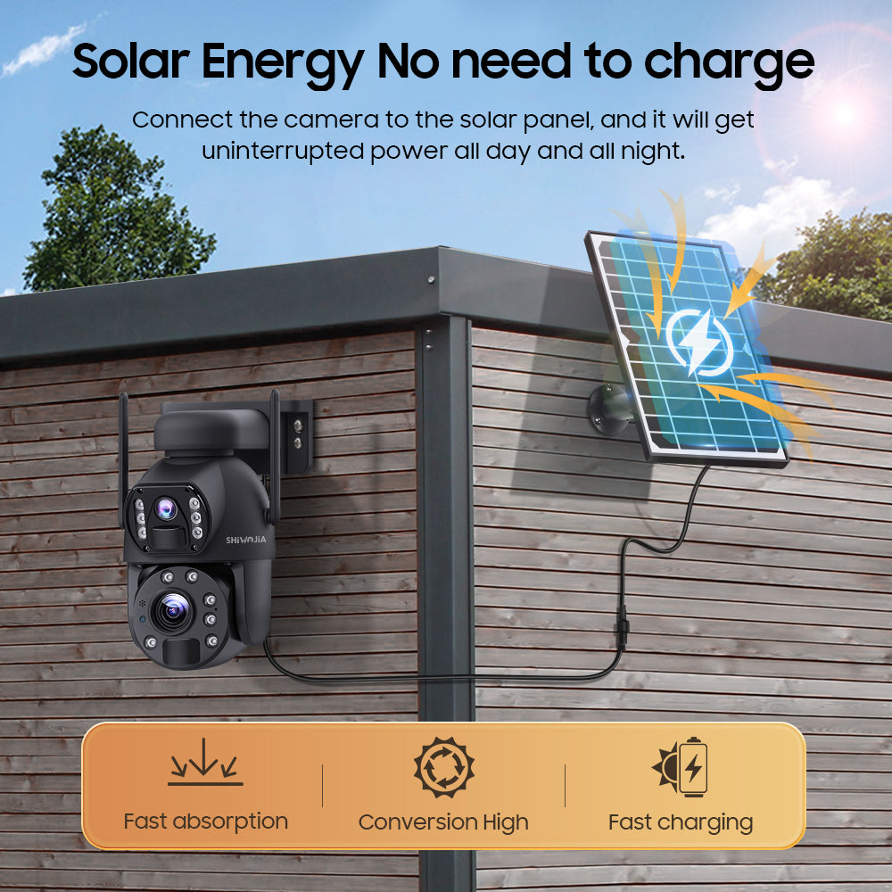 SHIWOJIA 10X Optical Zoom 4G SIM / WIFI Cellular Security Camera Dual-Lens,Dual View 6MP Solar Camera Wireless Outdoor,Siren Alarm,Color Night Vision,Dual Screen. Built-in Battery