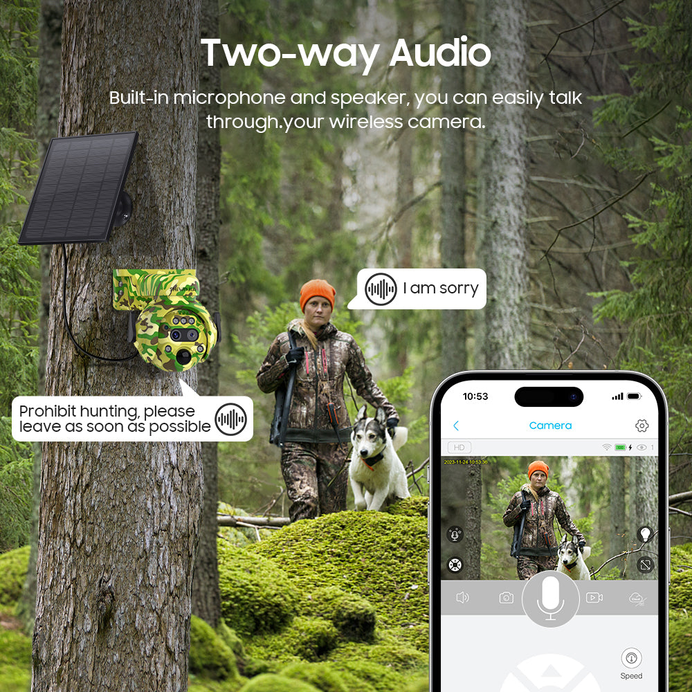 SHIWOJIA 6MP Solar Camera 4G SIM / WIFI Security Outdoor Camouflage Color 12X Zoom Solar Battery PTZ Camera