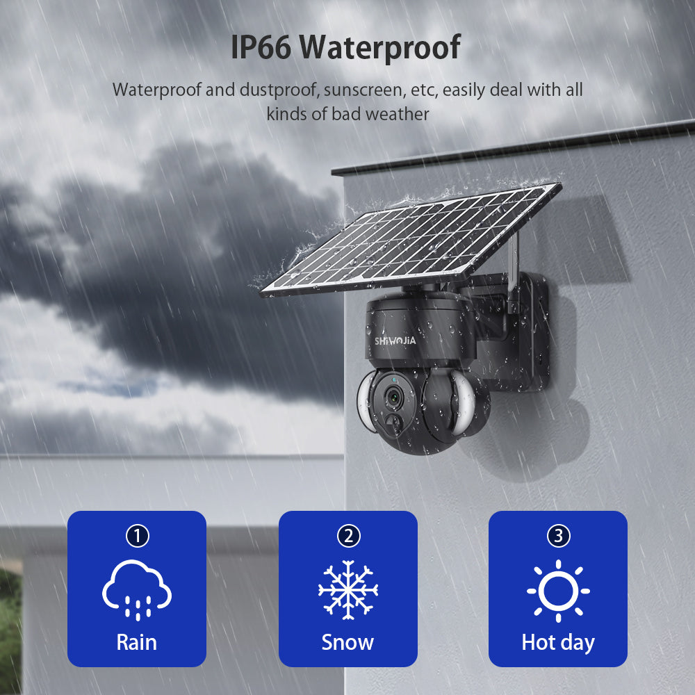 SHIWOJIA 3MP Solar Camera 4G SIM / WIFI Security Outdoor Recording Humanoid Tracking Floodlight Solar Battery PTZ Camera