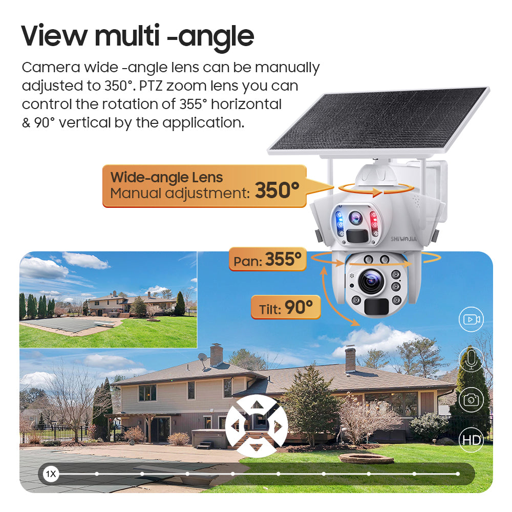 SHIWOJIA 10W Solar Panel Camera 4G SIM / WIFI 6MP 20X ZOOM Solar 20000mAh Battery Cameras 360° Outdoor Dual Lens Recording Humanoid Cam