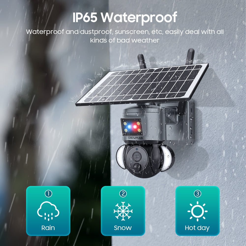 SHIWOJIA 3MP Solar Camera 4G SIM / WIFI Security Outdoor Dual Lens Recording Humanoid Tracking Camera+Floodlight+Alarm Solar Battery PTZ Camera