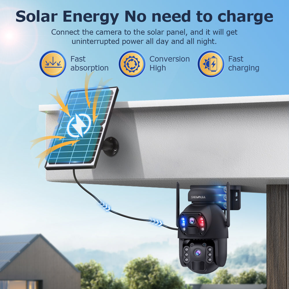 SHIWOJIA 4G SIM / WIFI Cellular Security Camera Dual-Lens,6MP Solar Camera Wireless Outdoor,Siren Alarm,Color Night Vision,Dual Screen,Built-in 12000mAh Battery
