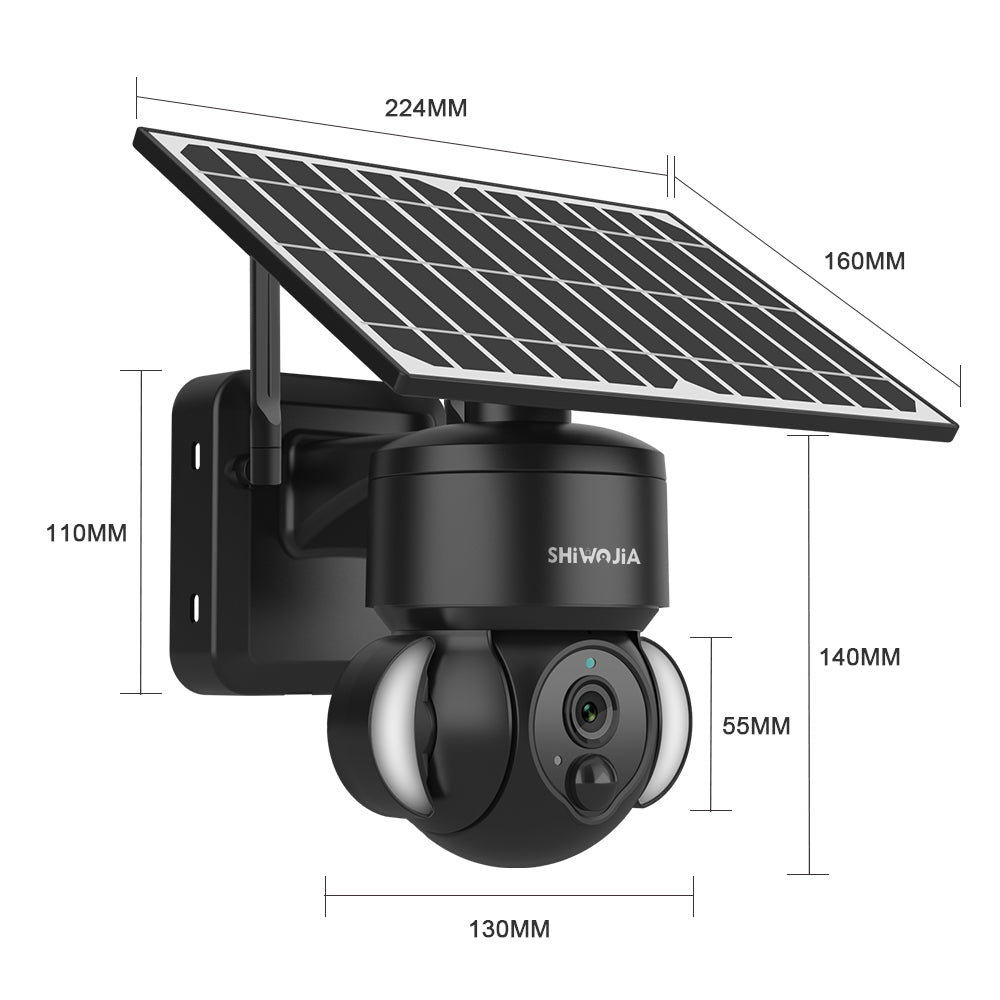 SHIWOJIA 3MP Solar Camera 4G SIM / WIFI Security Outdoor Recording Humanoid Tracking Floodlight Solar Battery PTZ Camera