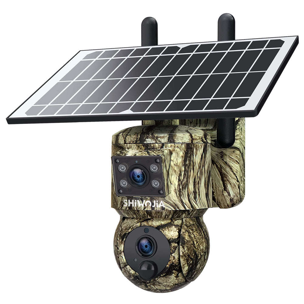 SHIWOJIA 6MP Solar Camera 4G SIM / WIFI Security Outdoor Camouflage Color Dual Lens Solar Battery PTZ Camera