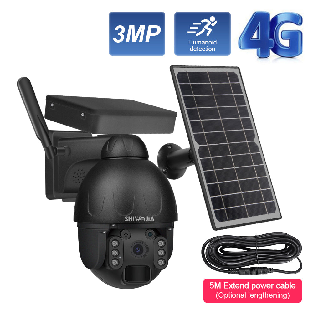 SHIWOJIA 4G SIM / WIFI IP67 HD 3MP Solar Panel Outdoor Monitoring CCTV Camera Smart Home Intrusion Alarm Built-in Battery