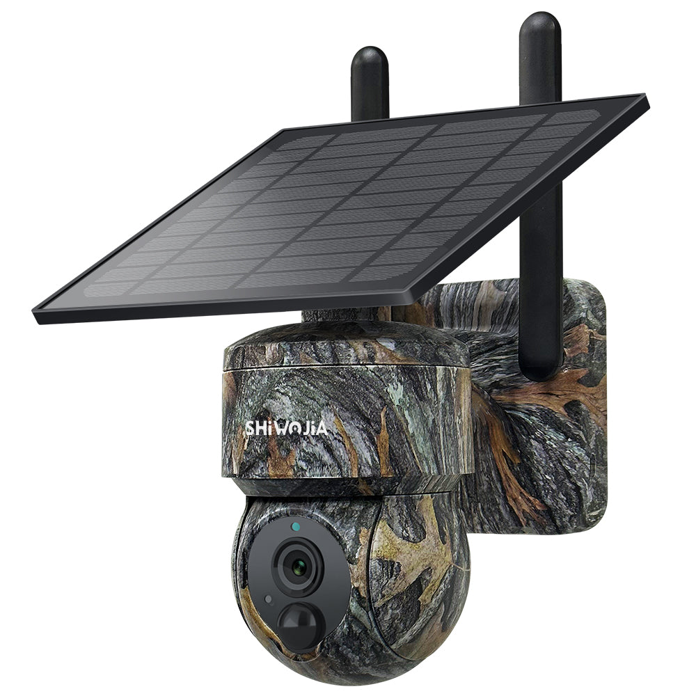 SHIWOJIA Camouflage Color Solar Battery PTZ Camera.4G SIM / WIFI 3MP 360° View Animal Monitoring.Built-in Battery