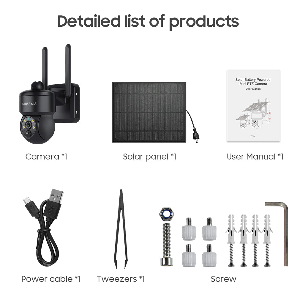 SHIWOJIA 4G SIM / WIFI Solar Security Cameras WIFI Wireless Outdoor 3MP View Animal Monitoring MiNi Solar Battery PTZ Camera Built-in Battery