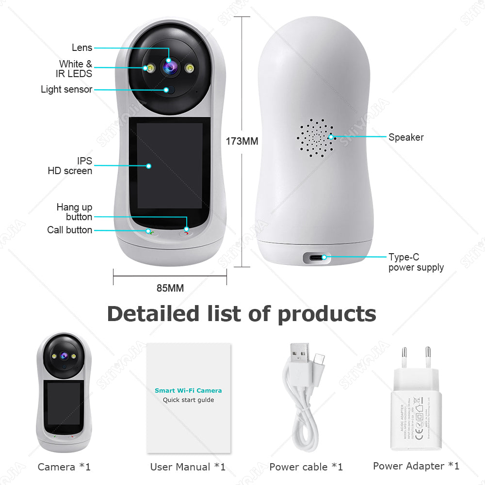 SHIWOJIA Two-Way Video Call Smart Camera 3MP HD Image Quality Color & IR Night Vision Camera