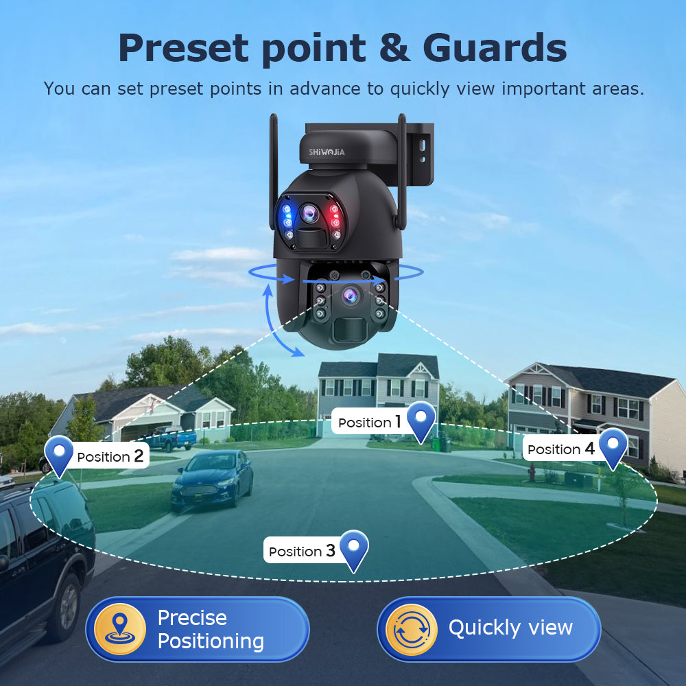 SHIWOJIA 4G SIM / WIFI Cellular Security Camera Dual-Lens,6MP Solar Camera Wireless Outdoor,Siren Alarm,Color Night Vision,Dual Screen,Built-in 12000mAh Battery