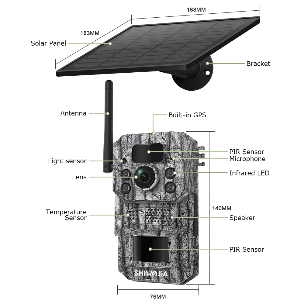 SHIWOJIA New 3MP 3K Camouflage Hunting 4G Tracking Wild Trail Outdoor IP Network Solar Battery Mini Hunting Cameras