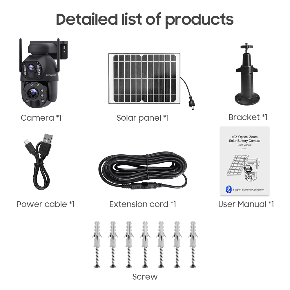 SHIWOJIA 10X Optical Zoom 4G SIM / WIFI Cellular Security Camera Dual-Lens,Dual View 6MP Solar Camera Wireless Outdoor,Siren Alarm,Color Night Vision,Dual Screen. Built-in Battery