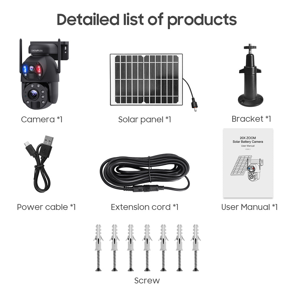 SHIWOJIA 6MP Big 20X Zoom Lens Dual View Solar Battery PTZ Camera Outdoor Wifi Surveillance Camera