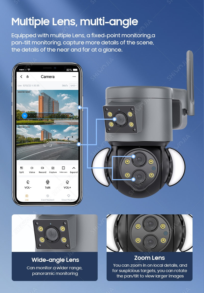 WIFI IP Camera 4MP 10X Zoom Security Protection Outdoor Surveillance Cameras AI Auto Tracking Floodlight Camera