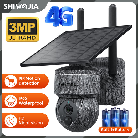 SHIWOJIA Solar Cellular Trail Camera,4G SIM /WIFI Hunting Camera,360° PTZ,Live 3PM Video,IR Infrared,Game Cameras with Motion Activated Waterproof.Built-in Battery