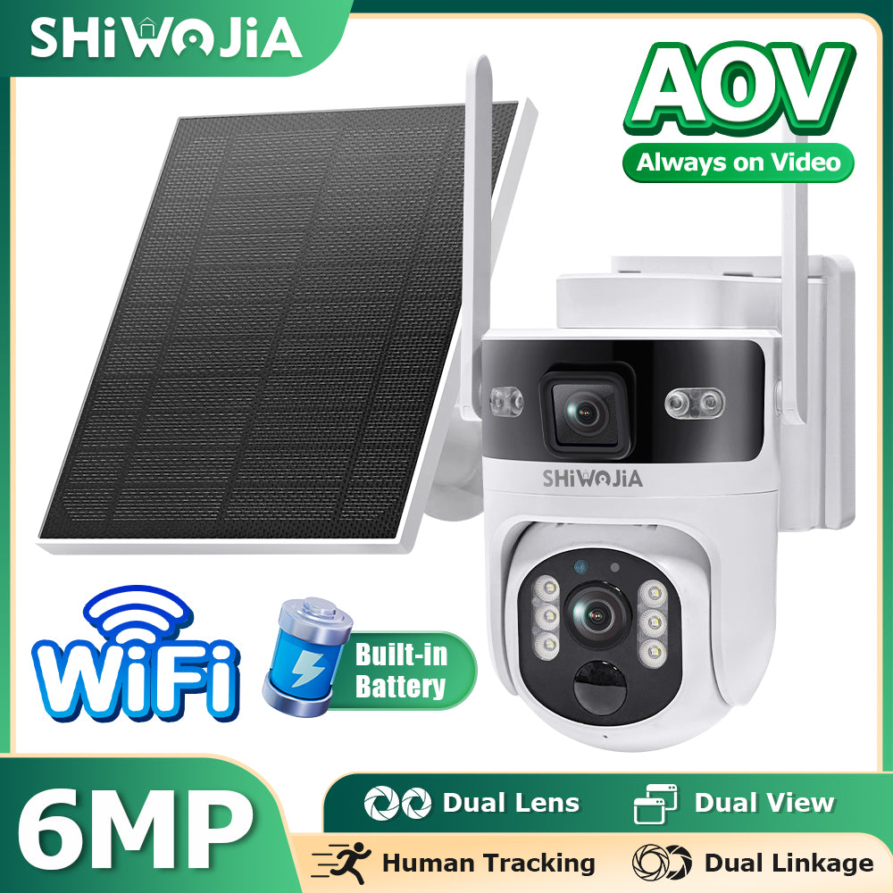 Shiwojia AOV 6MP PIR 4G Solar Powered Security Camera System Ultra HD Night Vision 24 7 Monitoring Waterproof Outdoor Surveillanc