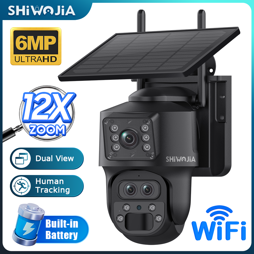 SHIWOJIA 537 6MP Solar Powered Security Camera 24/7 HD Night Vision Motion Detection Outdoor Surveillance