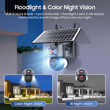 SHIWOJIA 4G SIM / WIFI 12X ZOOM Red/Blue alarm Floodlight Solar Battery PTZ Camera   6MP HD Wireless Security CCTV Including 12000mAh Battery