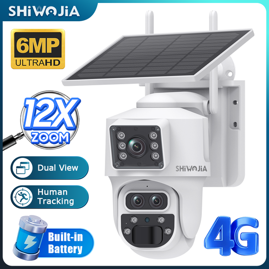 SHIWOJIA 537 6MP Solar Powered Security Camera 24/7 HD Night Vision Motion Detection Outdoor Surveillance