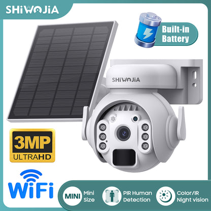 SHIWOJIA 4G SIM / WIFI Solar Security Cameras WIFI Wireless Outdoor 3MP 360° View Animal Monitoring Black/White Color Battery PTZ Camera.Built-in Battery