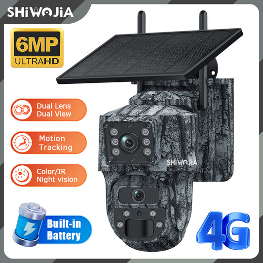 SHIWOJIA 537C 6MP Solar Powered Security Camera 24/7 HD Night Vision Motion Detection Outdoor Surveillance