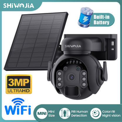 SHIWOJIA 4G SIM / WIFI Solar Security Cameras WIFI Wireless Outdoor 3MP 360° View Animal Monitoring Black/White Color Battery PTZ Camera.Built-in Battery