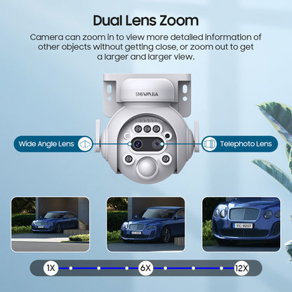 SHIWOJIA 515 6MP Solar Powered Security Camera 24/7 HD Night Vision Motion Detection Outdoor Surveillance