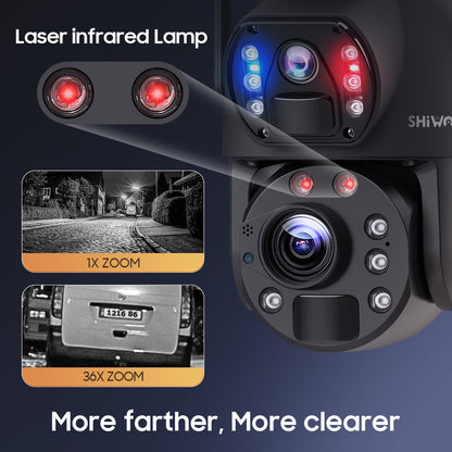 SHIWOJIA 36X Optical add Digital Zoom 4G SIM / WIFI  Cellular Security Camera Dual-Lens,6MP Solar Camera Wireless Outdoor,Siren Alarm,Color Night Vision,Dual Screen,Built-in Battery