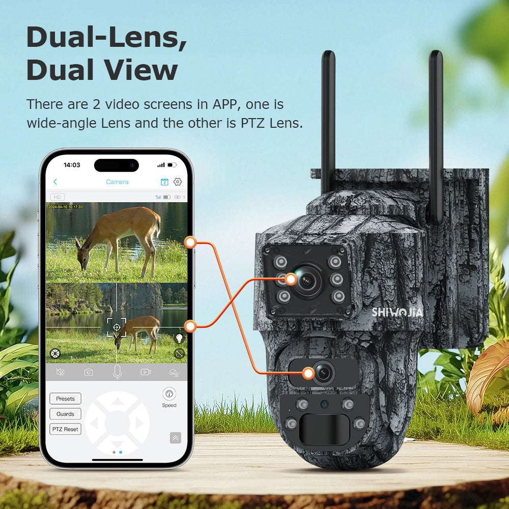 SHIWOJIA 537C 6MP Solar Powered Security Camera 24/7 HD Night Vision Motion Detection Outdoor Surveillance