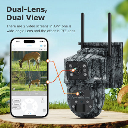 SHIWOJIA 537C 6MP Solar Powered Security Camera 24/7 HD Night Vision Motion Detection Outdoor Surveillance