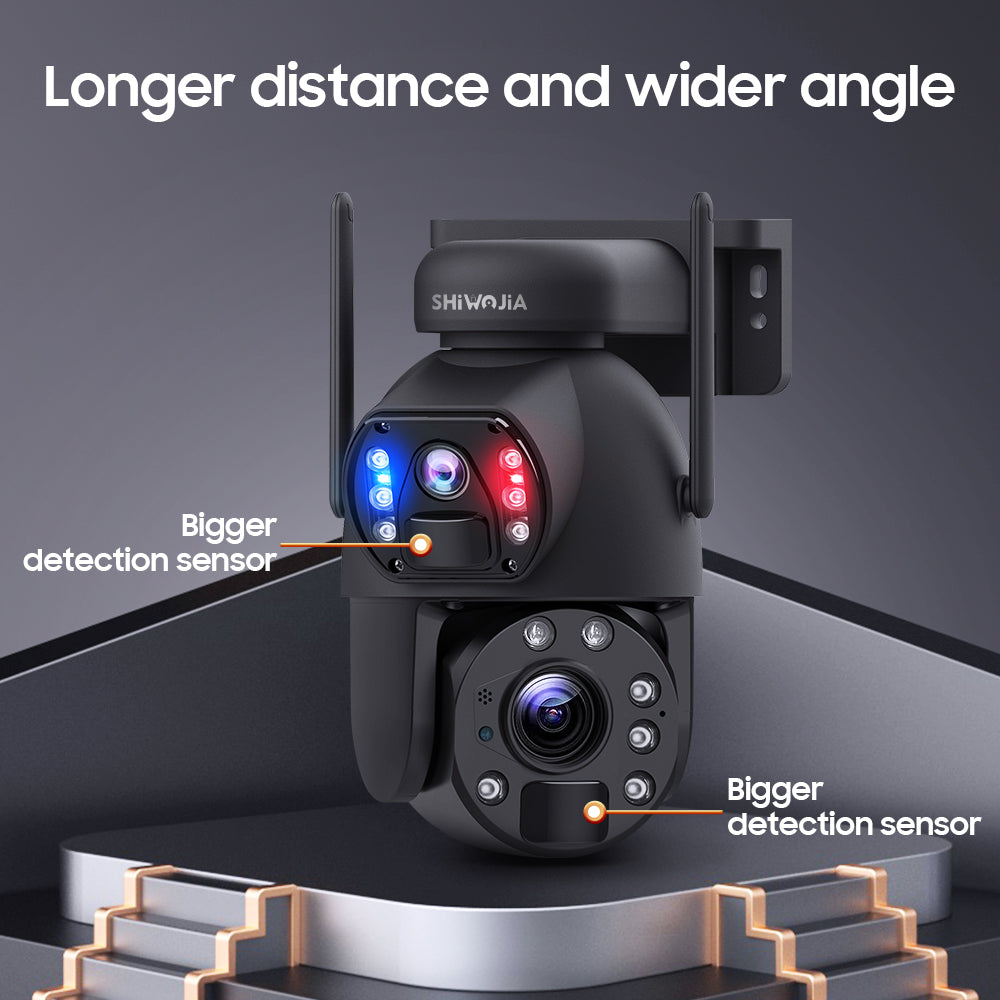 SHIWOJIA 20X Zoom 4G SIM / WIFI Cellular Security Camera Dual-Lens,6MP Solar Camera Wireless Outdoor,Siren Alarm,Color Night Vision,Dual Screen,Built in 12000mAh Battery