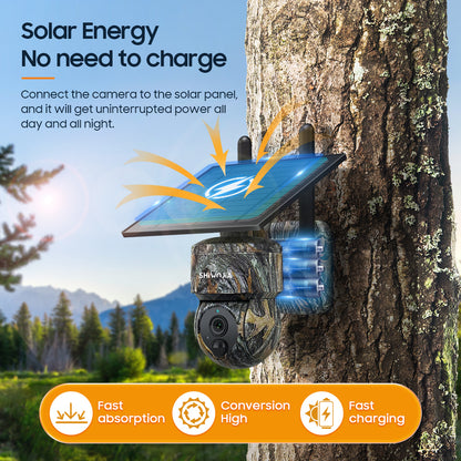 SHIWOJIA 3MP Camouflage Color Solar Battery PTZ Camera Outdoor Wifi Surveillance Effective Distance 15M Built In 7800mAh Battery
