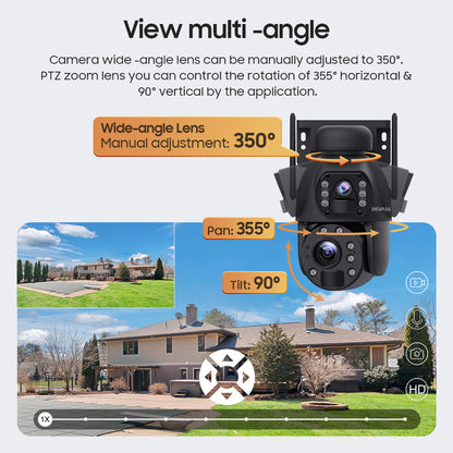 SHIWOJIA 10X Optical Zoom 4G SIM / WIFI Cellular Security Camera Dual-Lens,Dual View 6MP Solar Camera Wireless Outdoor,Siren Alarm,Color Night Vision,Dual Screen. Built-in Battery 