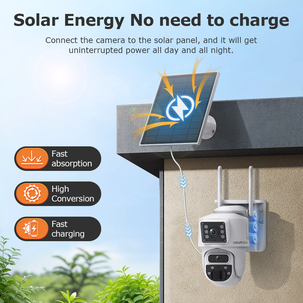 SHIWOJIA 6MP Solar Panel Wifi 12X CCTV PTZ Camera Outdoor Dual Screen 3K Security Battery Power Solar Powered Network Camera 