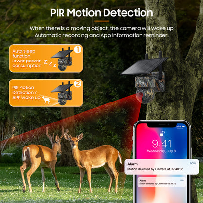 SHIWOJIA Camouflage Color Solar Battery PTZ Camera.4G SIM / WIFI 3MP 360° View Animal Monitoring.Built-in Battery 