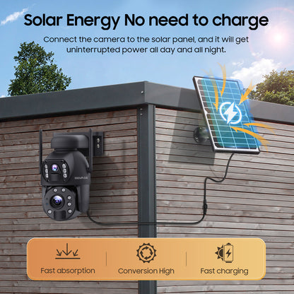 SHIWOJIA 10X Optical Zoom 4G SIM / WIFI Cellular Security Camera Dual-Lens,Dual View 6MP Solar Camera Wireless Outdoor,Siren Alarm,Color Night Vision,Dual Screen. Built-in Battery 
