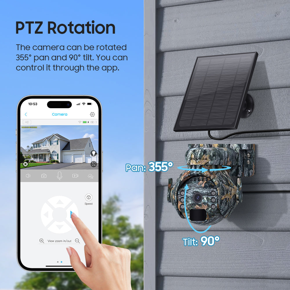 SHIWOJIA 4G SIM / WIFI Solar Security Cameras WIFI Wireless Outdoor 3MP 360° View Animal Monitoring Camouflage Color Battery PTZ Camera.Built-in Battery