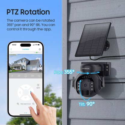 SHIWOJIA 4G SIM / WIFI Solar Security Cameras WIFI Wireless Outdoor 3MP 360° View Animal Monitoring Black/White Color Battery PTZ Camera.Built-in Battery