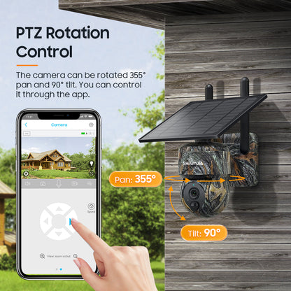 SHIWOJIA Camouflage Color Solar Battery PTZ Camera.4G SIM / WIFI 3MP 360° View Animal Monitoring.Built-in Battery 