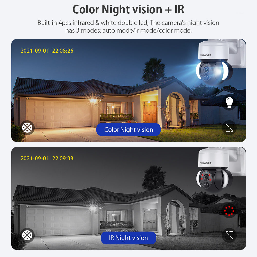 SHIWOJIA 3MP Solar Camera 4G SIM / WIFI Security Outdoor Recording Humanoid Tracking Floodlight Solar Battery PTZ Camera 